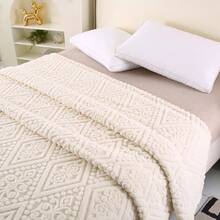 1pc Single-Layer Plain Color 3D Jacquard Texture Taffeta White All-Season Blanket, Modern Style Polyester 3D Jacquard Blanket, Bedspread Or Bed Sheet (Pillow Case Not Included) - RWhite - View 4
