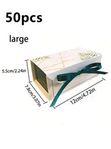 10pcs Leaf Print Gift Box With Ribbon, Paper Candy Box For Wedding