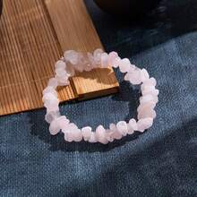 Asymmetrical Natural Gemstone Bracelet Stretch Chip Beads Nuggets Amethyst Quartz Bracelets Bangles For Women - Pink - View 3