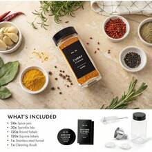 Glass Spice Jars With Labels And Steel Lids (24 X 4oz) Spice Containers With 240 Label, Steel Funnel, Shaker Inserts, Empty Square Seasoning Organizer For Spice Rack, Cabinet, Drawer - Black Stainless Steel Lid - 查看 7