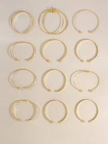 12-7pcs Fashion Metal Textured Heart Shape Bangle Bracelet Set, Boho Adjustable Layered Wristband, Suitable For Daily & Party Wear, Ideal Gift For Friends & Family - Gold - View 5