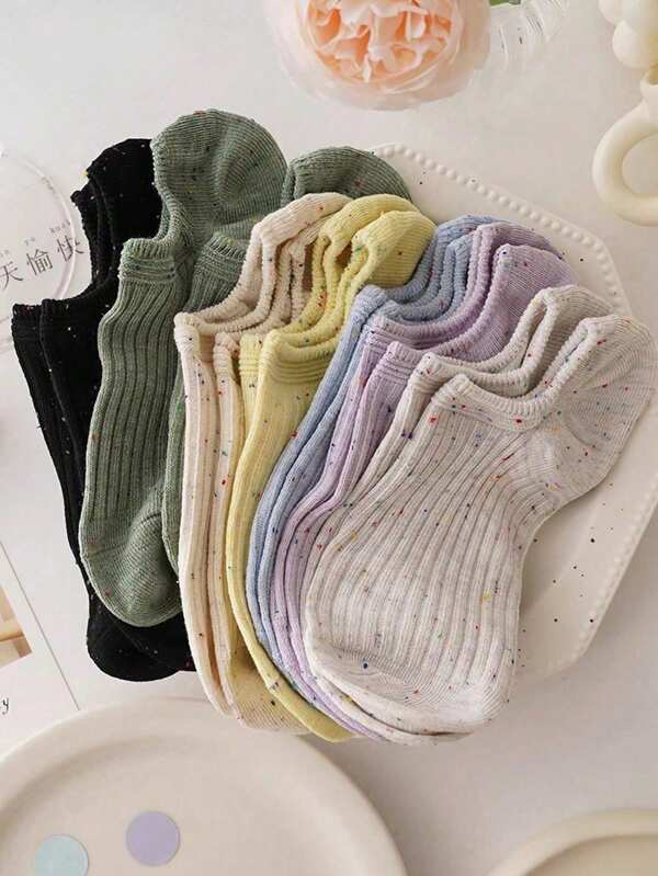 10 pares de calcetines tobilleros casuales de mujer con estampado de lunares, surtido aleatorio
