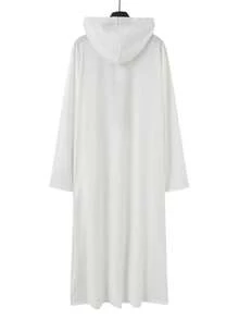 Traditional Loose Men'sThobes Leisure Abaya Long Sleeve Embroidered Hooded Casual Muslim Men's Thobes Islamic Leisure Abaya - White - View 2