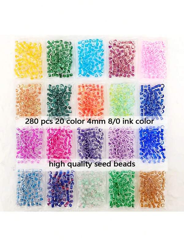 280 Peças Miçangas de Vidro Tingidas com Tinta de Água de 4mm/8-0, 20g/0,7055oz, 20 Cores Disponíveis, Adequado para Vestuário, Joias, Pulseiras, Colares, Anéis DIY e Artesanato, Bordado, Ótimo Presente para Amigos e Família