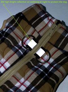 1pc Khaki Flannel Plaid Gourd Quilted Dog Coat With Back Zipper, Washable Pet Jacket Suitable For Large, Medium And Small Dogs, For Home Or Outdoor Wear