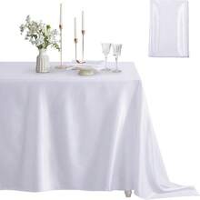 1 قطعة مفرش طاولة مستطيل أبيض قابل لإعادة الاستخدام والغسيل، قماش بوليستر مناسب للزفاف والحفلات والولائم