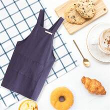 Artistic Apron For Women Men Solid Color Minimalist Breathable Linen Painting Apron With Pockets - Blue - View 5