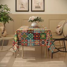 1pc Bohemian Floral Print Tablecloth - Lively Rectangular Polyester Fabric With Intricate Geometric Patterns, Ideal For Picnics, Parties, Home Decor, Home Decor Accessories | Vibrant Dining Table Decor | Machine Made Textile, Fabric Tablecloth - Multicolor - View 6