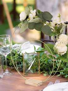 10 piezas/2 piezas - Guirnalda metálica dorada con base de madera - Decoración circular DIY elegante para bodas, fiestas y cumpleaños - Diseño artesanal con rosas artificiales y hojas verdes, sin necesidad de electricidad, decoraciones de cumpleaños | Centros de mesa decorativos | Diseños hechos a mano, decoraciones de boda