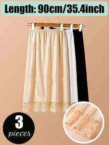 3 Pieces/2 Pieces Solid Color Length 35.4 Inches/31.5 Inches/27.6 Inches/23.6 Inches Multi Color Multi Specification Medium Long Lace Lace Lace Design Anti Glare Soft Anti-Static Inner Lining Half Waist Skirt Underskirt A-Line Hip Wrap Skirt, Suitable For Wearing In Spring, Summer And Autumn, Can Be Paired With Long Skirt To Prevent Glare. - Multicolor - View 2