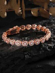 1pc Men's Silver Color Copper Cubic Zirconia 6.9 Inch Bracelet