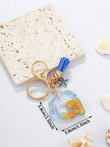 1pc A-Z English Letter Keychain, Resin Drop Glue Oceanic Elements Letter Pendant Keychain For Girls, Summer Starfish, Seashell Decor Random Color Children Bag Accessories