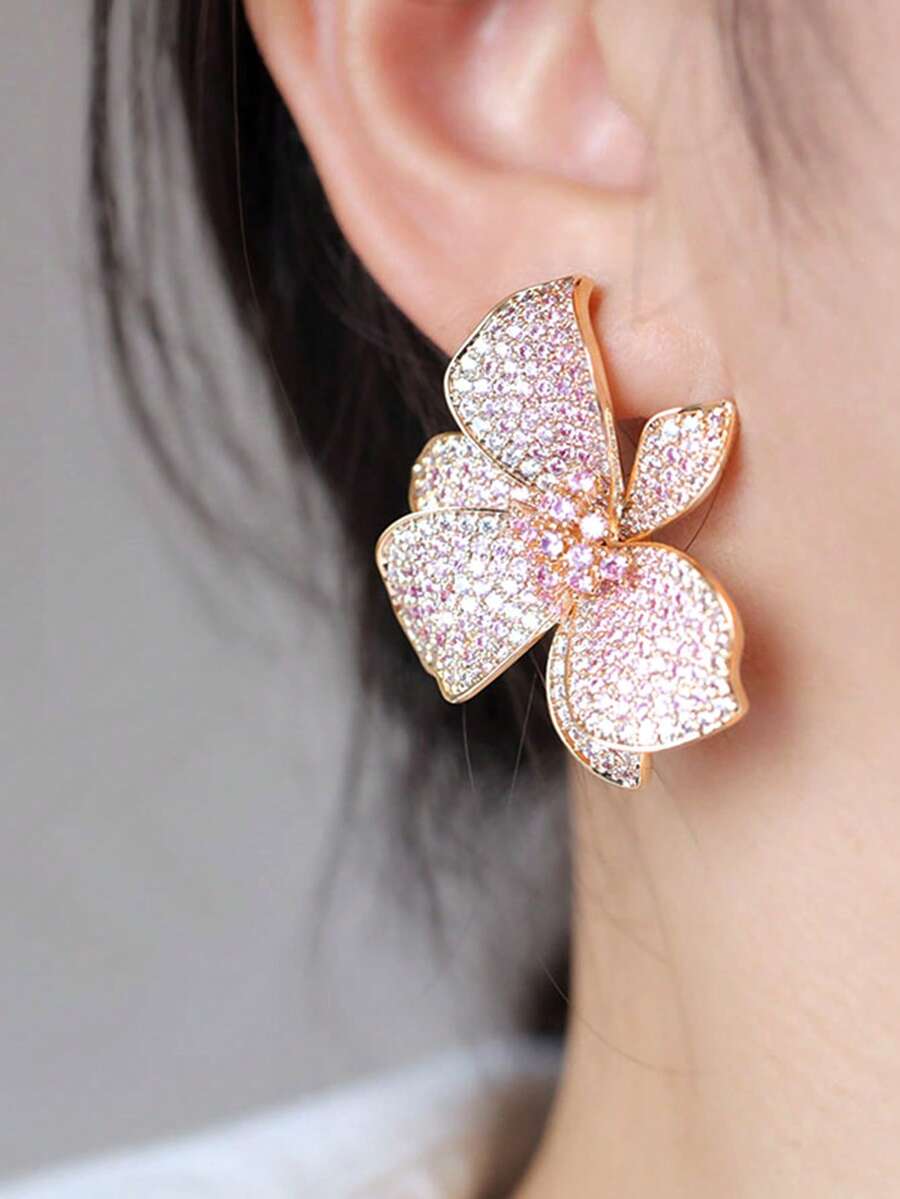 1 Pair Gorgeous Cubic Zirconia Stud Earrings For Women For Wedding Engagement Anniversary Party Jewelry Valentine's Day Gift - 1# - View 1