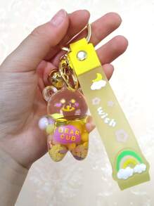 1 pièce Porte-clés créatif en forme d'ours bonbon jelly avec cloche, porte-clés mignon rempli de liquide, convient pour un usage quotidien ou comme cadeau de couple, accessoire de voiture, charm de sac, sac à dos pour l'école