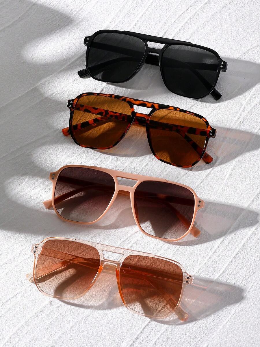 4pcs Women's Rectangular Stud Fashion Glasses Combo, Orange, Black, Yellow For Summer Beach Vacation,Outdoor,Travel - 4 Pieces (multi-color) - View 1