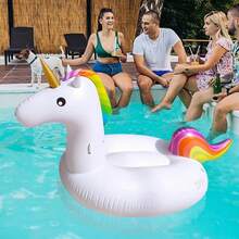 1pc Summer Inflatable Unicorn Floatie, Rainbowr Unicorn Design, Lie Down And Sit On, Water Sports Accessory For Swimming Pool, Beach, Party, Birthday, Couples Outdoor Water Sofa, Floating Mat, Beach Essentials - Unicorn - View 3
