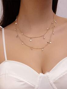 1pc Boho Style Double Layer Star Pendant Necklace, Elegant Gift For Women