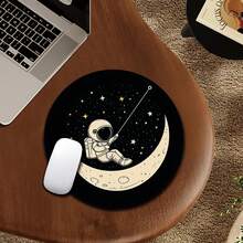 1pc Cute Astronaut & Moon Design Round Mouse Pad With Non-Slip Rubber Base, Small Mini Travel Mouse Pad Suitable For Wireless Computer Laptop, Office Desk Accessories - Multicolor - View 8