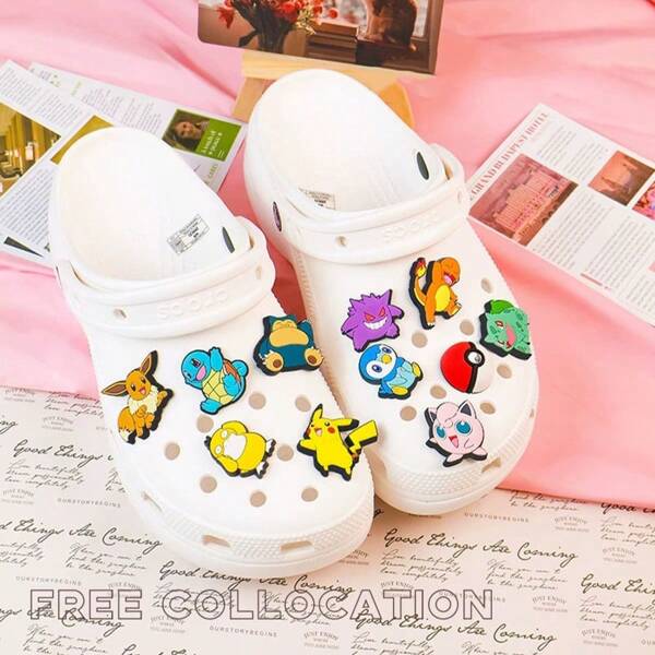 pokemon 6pcs/11pcs Cute Cartoon Pokemon Character Charm Accessories, Unisex Fashion Slipper & Clog Decoration Attachments, & Pikachu