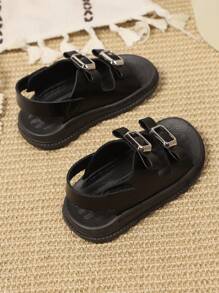 1 Paar Kinder PU Leder süße lässige offene Zehenspitzen weiche Sohle Strand Flat Sandalen, Neue Sommer Kollektion 2025