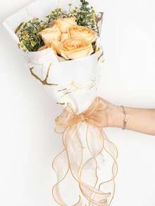 1Pc Semi-Transparent Organza Ribbon With Curled Edge, Ideal For Gift Wrapping, Cake Decoration, Wedding, DIY Bow Knot Satin Ribbon For Festival Party Decoration, Autumn And Winter Decoration, Home Decoration-Gold - Gold - View 2