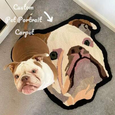 1 pieza Alfombra con retrato personalizado de mascota, material de imitación de cachemira de alta calidad, alfombra con retrato personalizado de perro hecho a mano, alfombra con retrato personalizado de gato, estera de sueño personalizada para perro para el Día del Padre, para bodas, para inauguración de casa, sofá, cama, coche, sala de té, dormitorio, baño, sala de estar, comedor, decoración, lavable en sala de estar, cama de sofá, recién llegado