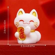 Resin Lucky Cat Figurine, Chinese Maneki Neko Fortune Cat, Money Attraction Amulet, No Feathers, Electricity-Free, With DIY Decor Accessory, For Desktop, Car, Valentine'S Day Gift, Suitable For Ages 14+