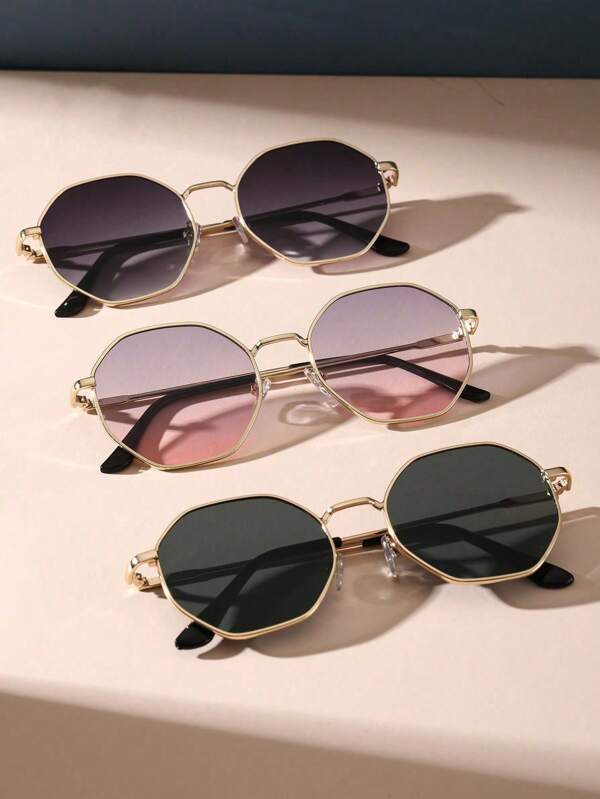 2 piezas Gafas con montura completa de cobre con lentes tintados, estilo geométrico, clásico y moderno, un accesorio de moda ideal para la escuela, la vida diaria y la playa para adolescentes