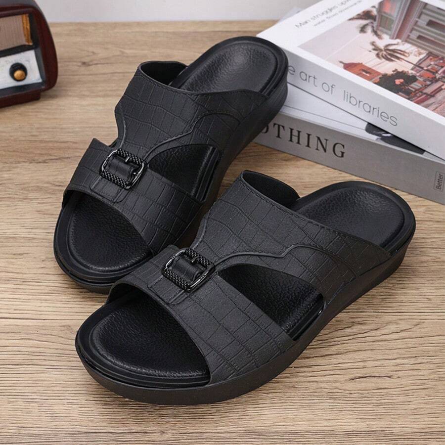 Men's Slip-On Slippers, Summer Outdoor Anti-Slip Soft Bottom Casual Leather Sandals, Sport Beach Flip Flops