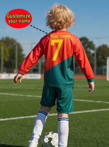 [Custom Product] Personalized Name 2 Pieces Sets, 10# Print, Boys & Youth, Barcelona Home Soccer Jersey - Round Neck Long Sleeve Top And Shorts, Quick Dry Breathable Polyester Fabric, Suitable For Sport, Training And Casual Wear, Outdoor Perfect Choice,Multi-Functional,Ornamental,Letter,Stylish,Modern,Colorful,Cute,Adorable,Casual,Custom,Personalised,Unique,Customized,Ideal Gifts For Him,Ideal Gifts For Her