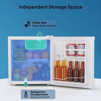 Fohere Mini Kühlschrank 46L mit Eisfach | Getränkekühlschrank | Temperaturregelung, Energiesparend, Leise | Kühlschrank Klein Ideal für Küche, Büro, Schlafzimmer | Wechselbarer Türanschlag | Weiß