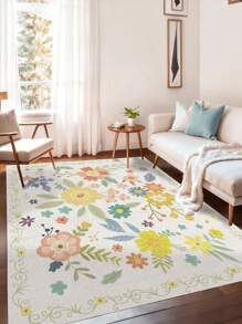 1 Piece Spring Colorful Faux Cashmere Living Room Carpet With Floral Pattern. Soft And Fluffy Area Rugs For Bedroom, Pink Home Decoration, Comfortable To The Touch, Non-Slip Washable Foldable Area Rug. It Can Be Used As Living Room Rug, Bedroom Rug, Hallway Doormat, Suitable For Different Seasons And Various Occasions In Spring, Summer, Autumn And Winter.