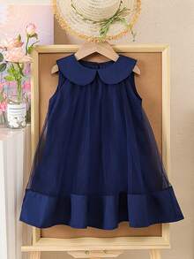 Young Girl' Sweet Mesh Tulle Princess Dress, Sleeveless Collar Formal Dress, Summer