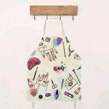 1 pieza Delantal de lino con estampado de arte de uñas multicolor, para cocinar, la cocina, uso doméstico