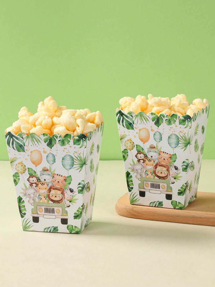 20 件丛林动物爆米花盒食品盒、厨房用品一次性食品托盘、炸薯条盒、爆米花杯、生日派对礼品包装盒糖果袋爆米花桶零食盒容器、礼品包装装饰烘焙面包盒、派对回礼、生日礼物、礼品盒
