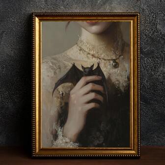 1pc Unframed Vintage Dark Gothic Bat Poster, Girl Holding A Bat Canvas Painting, Waterproof Canvas Wall Arts, Artwork Wall Painting For Gift, Ornament For Living Room, Bedroom, Bathroom, Office, Hallway, Kitchen Decor Home Decor Halloween Decor Fall Decor Room Decor