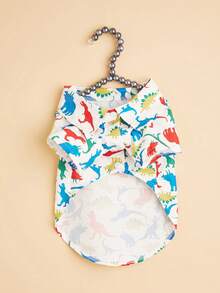 1 pieza Camisa de poliéster con estampado de dinosaurio, estilo de vacaciones en la playa, adecuada para gatos y perros - Multicolor - Ver 3