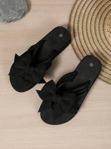 Women's Fashionable Thick-Soled Wedge Sandals, Summer New Non-Slip Thick Bottom Beach Slippers, Wedge High Heel Thong Slip-On, Suitable For Outdoor, Beach, Wedding - Black - View 1