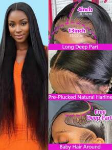 13x4 Transparent Lace Front Wig 180% Density Brazilian Straight Human Hair Pre-Plucked With Baby Hair Natural Hairline 16-34 Inch For Women Frontal Lace Wig Realistic Edges Vacation Style