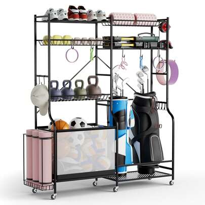Lifezeal Sports Equipment Organizer For Garage With Yoga Mat Holder Ball Basket Metal Black