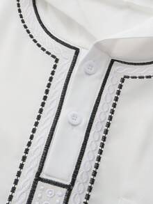 Traditional Loose Men'sThobes Leisure Abaya Long Sleeve Embroidered Hooded Casual Muslim Men's Thobes Islamic Leisure Abaya - White - View 6