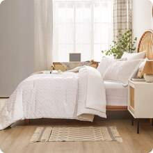 7PCS Premium Tufted Pellet Comforter Set For Queen, Soft And Comfortable, Bed In A Bag, Bedding Set, Room Decor, All-Season, Perfect Gift, Holiday, Include 1 Comforter, 2 PillowCases, 1 Flat Sheet, 1 Fitted Sheet, 2 Pillowshams. - Trắng - 04 - Xem 2
