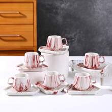 陶瓷浓缩咖啡杯套装，适合饮用浓缩咖啡或土耳其咖啡，杯子，咖啡杯，阿拉伯咖啡杯，餐具套装，陶瓷杯，浓缩咖啡杯套装 - 三角杯碟 - 查看 4