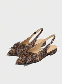 Dames sandalen met luipaardprint en gesloten neus, schattig strikdetail, dikke hak, comfortabele band aan de achterkant, veelzijdig voor werk, casual, feest, hoge hakschoenen zomer