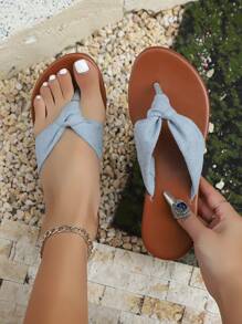 Tongs bleues d'été confortables et décontractées pour femmes, idéales pour la plage, la marche, les vacances, avec bride entre les orteils, plates, sandales