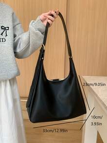 简约大容量女士手提包，2025新款时尚百搭休闲单肩包，适合学生通勤，手提包 - 黑色 - 查看 6