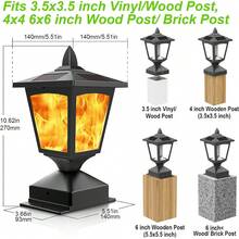 2-Pack Solar Flickering Flame Lights – Waterproof LED Post Cap Lights For Outdoor Fence, Garden, Deck, Yard & Pathway Decor - 黑色 - 查看 2