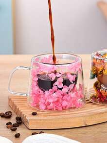 1 Pc,Double Wall Glass Cup,Petal Decoration,Creative Water Cup,Coffee Cup,Tea Cup,Milk Cup,Juice Cup,Insulated,Fresh,Aesthetic,Unique Design,Photo Props,Great Gift,Birthday Gift,Holiday Gift,For Bestie,For Friends,For Colleague,Enhance Your Life Style,Brighten Your Desk