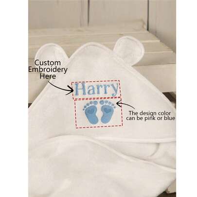 1pc Customized Luxury Child Hooded Bath Towel, Embroidered With Cute Footprint Pattern & Name, With Adorable Ears, Exclusive Customized Bathing Gift,Multi-Functional,Ornamental,Letter,Stylish,Modern,Colorful,Cute,Adorable,Casual,Custom,Personalised,Unique,Customized,Ideal Gifts For Him,Ideal Gifts For Her,Easy Comfort,Birthday Gift ,Travel Organizer