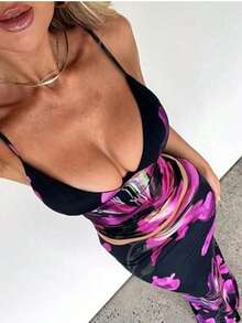 Women's Summer Maxi Skirt Set Floral Print Halter Top Long Skirt Sexy Going Out Outfits Streetwear For Women - Pink - View 1